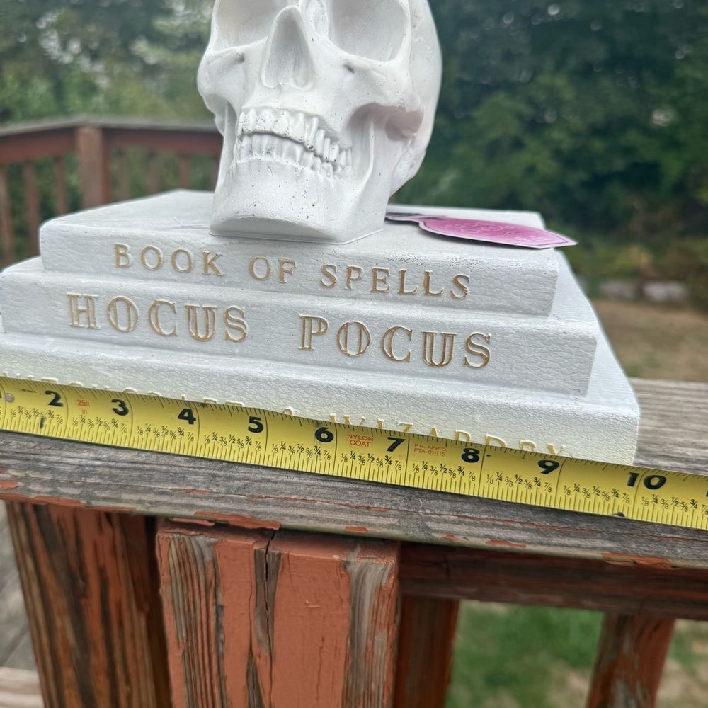 NEW Halloween Book Skull Stack Hocus Pocus Decor Butterflies White Pastel Pink - Picture 4 of 5